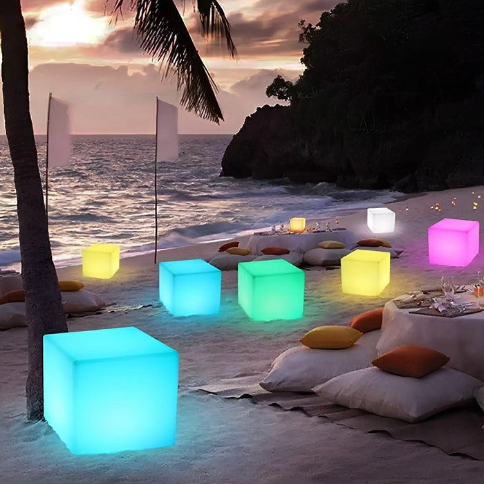 Solar RGB Outdoor Cube Floor Lamp, 16 Color IP65 Weatherproof, Remote Control for Patio/Garden/Yard