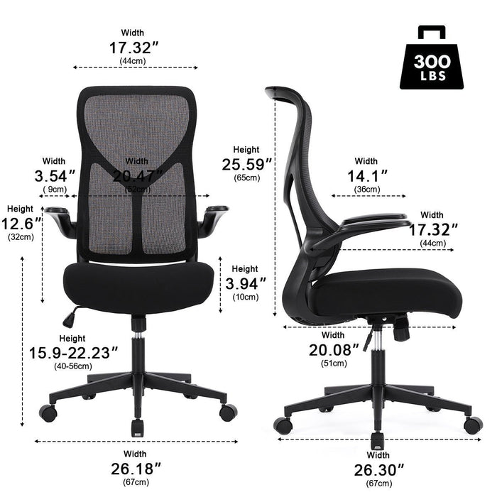 Ergonomic Mesh Office Chair, Lumbar Support, Flip-up Armrests, Adjustable Swivel Computer Desk Chair for Home/Office