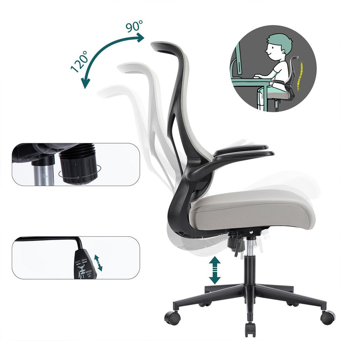 Ergonomic Mesh Office Chair, Lumbar Support, Flip-up Armrests, Adjustable Swivel Computer Desk Chair for Home/Office