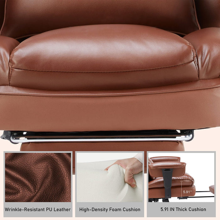 Ergonomic Office Chair, High Back Lumbar Support, Retractable Footrest, Reclining Height Adjustable, PU Leather Swivel Wheels for Home/Office