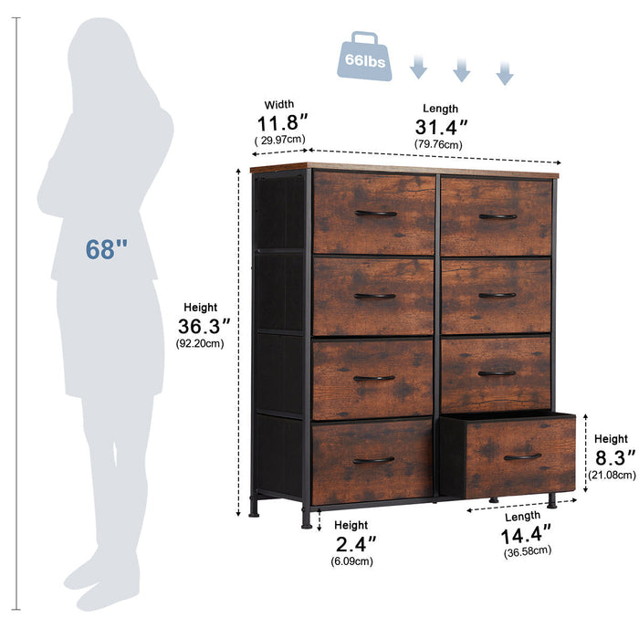 Fabric Storage Dresser, Tall Multi-Drawer Organizer, Wooden Top for Bedroom/Nursery/Closet
