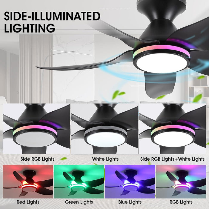 38 in. Dimmable Low Profile Ceiling Fan with Lights Remote APP Control, Reversible RGB Ceiling Fans with Ring Lights for Kids Room Bedroom Living Room-2-ErisView