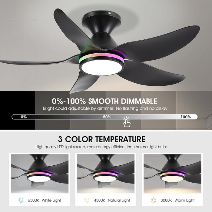 38 in. Dimmable Low Profile Ceiling Fan with Lights Remote APP Control, Reversible RGB Ceiling Fans with Ring Lights for Kids Room Bedroom Living Room-5-ErisView