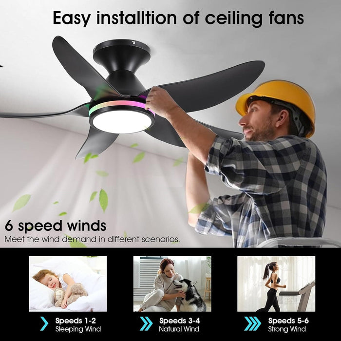 38 in. Dimmable Low Profile Ceiling Fan with Lights Remote APP Control, Reversible RGB Ceiling Fans with Ring Lights for Kids Room Bedroom Living Room-7-ErisView