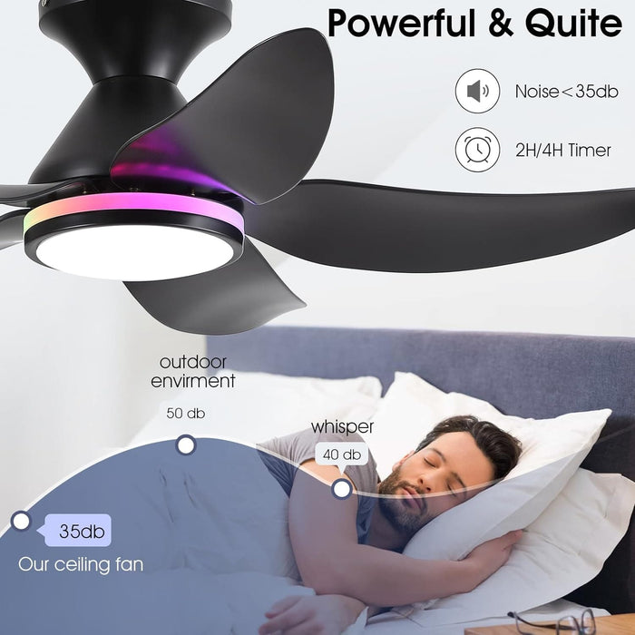 38 in. Dimmable Low Profile Ceiling Fan with Lights Remote APP Control, Reversible RGB Ceiling Fans with Ring Lights for Kids Room Bedroom Living Room-9-ErisView
