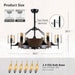 39.5 in. Black Vintage Rustic Farmhouse Ceiling Fans, Chandelier Fan Light with 6 Candle Lights, Chandelier Ceiling Fan for Dining Living Room Kitchen-5-ErisView
