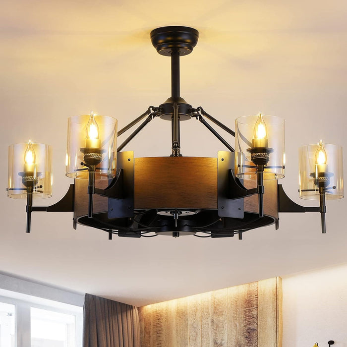 39.5 in. Black Vintage Rustic Farmhouse Ceiling Fans, Chandelier Fan Light with 6 Candle Lights, Chandelier Ceiling Fan for Dining Living Room Kitchen-1-ErisView