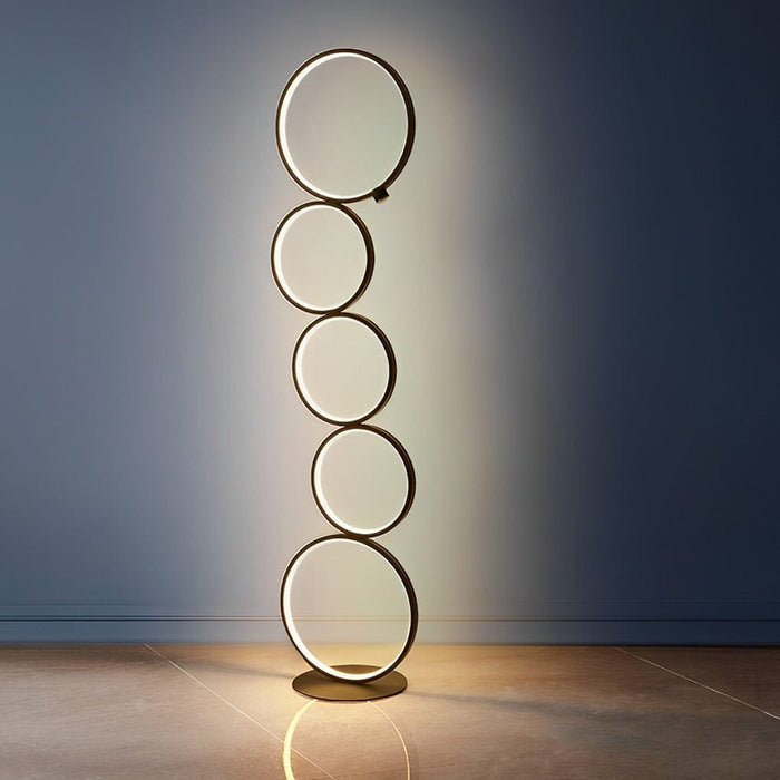 Aluminum 43 Inches 5 Rings Floor Lamp 3 Levels Dimming Circle Tower Floor Lamp