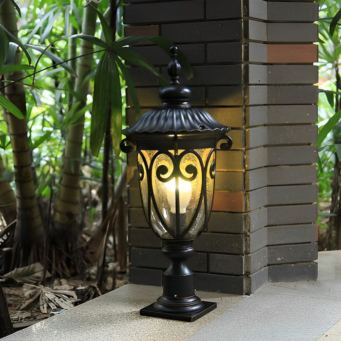 Round Bubble Glass Waterproof Black European Style Outdoor Pillar Lamp