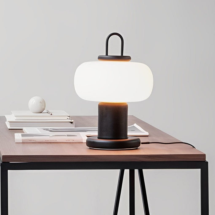 Modern Milk Glass UNA Orb Opal Table Lamp With Loop Handle Portable Luminaire
