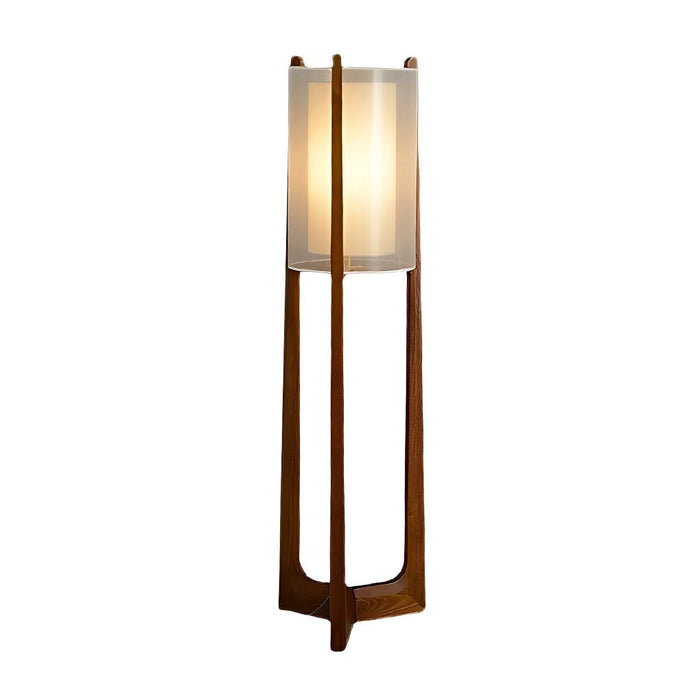 Mid Century Wooden Floor Lamp With Fabric Shade LED 3 Step Dimming Standing Lamp