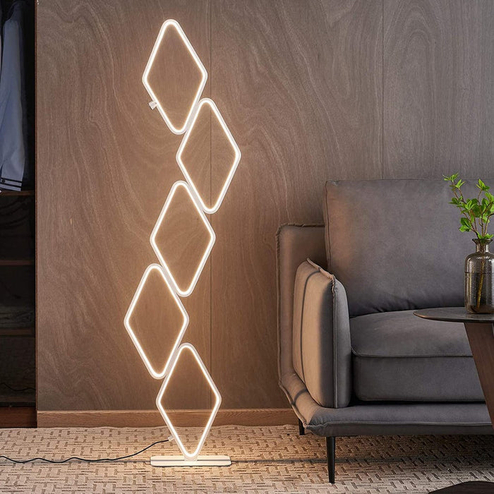 Aluminum 5 Diamond Shaped Hollow Floor Lamp LED Warm White Standing Lamp