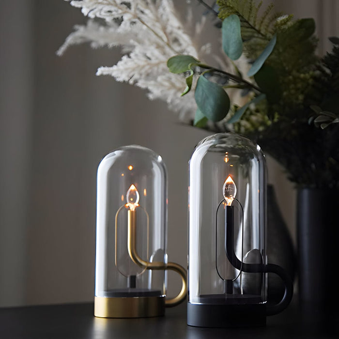 Clear Glass Dome Shaped Portable Cordless HYMN Table Lamp Candlestick Desk Ambient Lamp