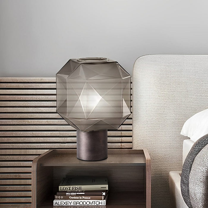 1-Light Cubo Table Lamp with Smoke Gray Novelty Glass Shade Bedroom Light