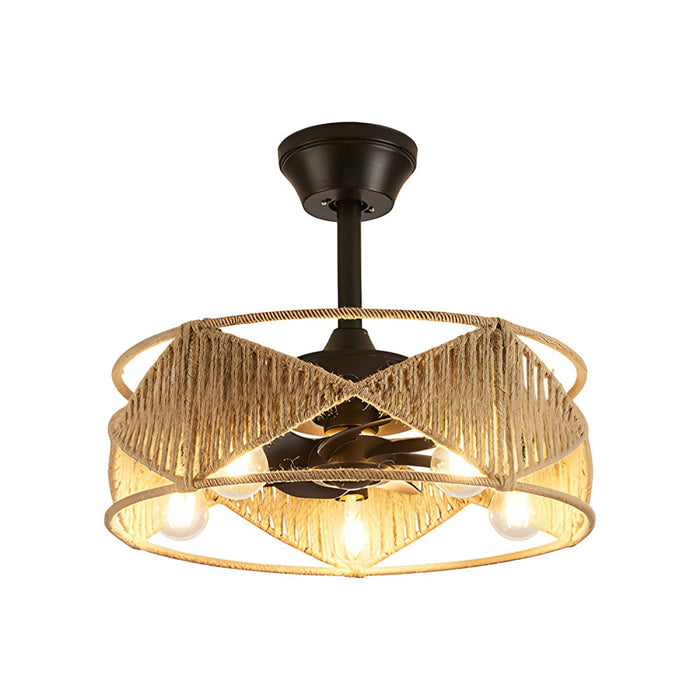 20-in Hemp Rope-Woven Caged Ceiling Fan with Light and Remote. 6-Speed