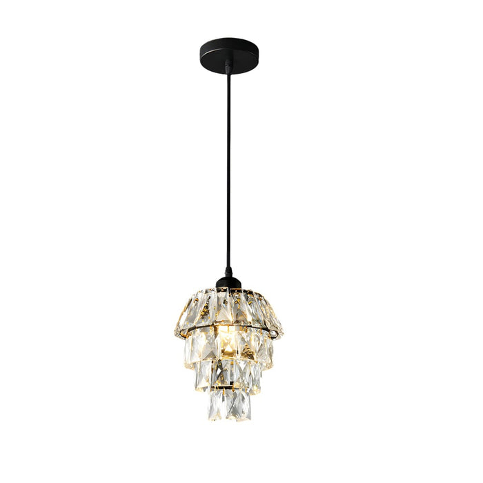 1-Light Crystal Small Pendant Light in Gold/Black Mini Chandelier