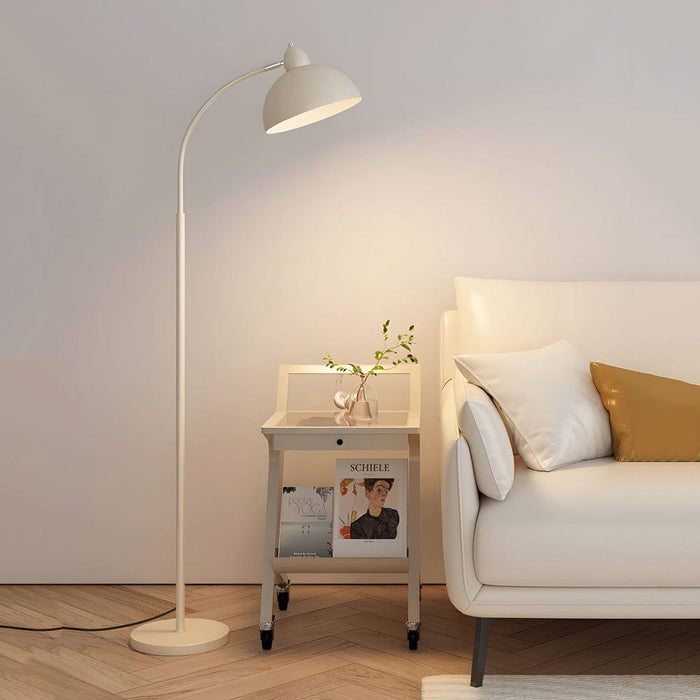 Modern White Chrome Arc Floor Lamp with Dome Shade