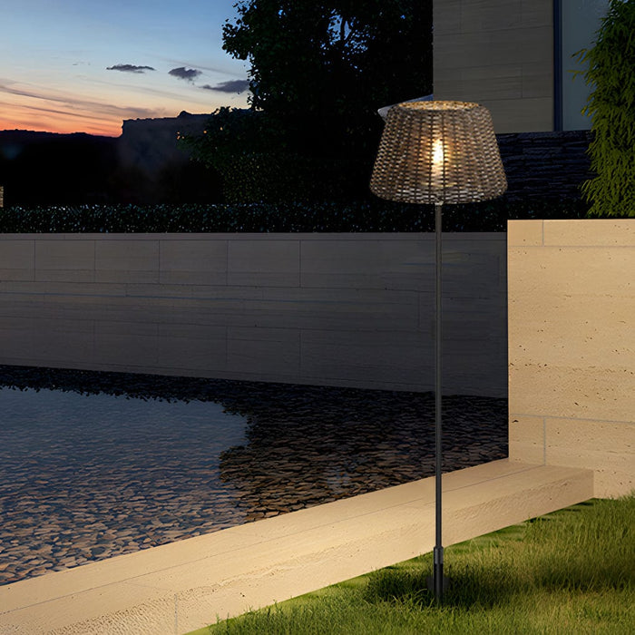 Rattan Shade LED Ralph Outdoor Floor Lamp with Stake. 45.27 In.H