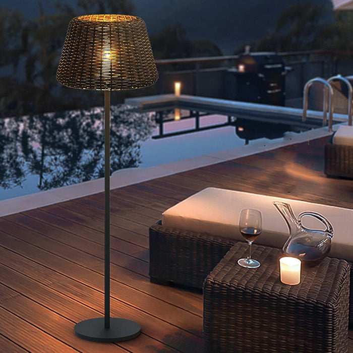 45.27 In.H Hand-Woven Rattan LED Ralph Outdoor Floor Lamp on Round Base