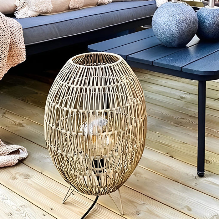 Spaceship Lighting Handmade Rattan Oval Cage Waterproof Outdoor Floor Lamp