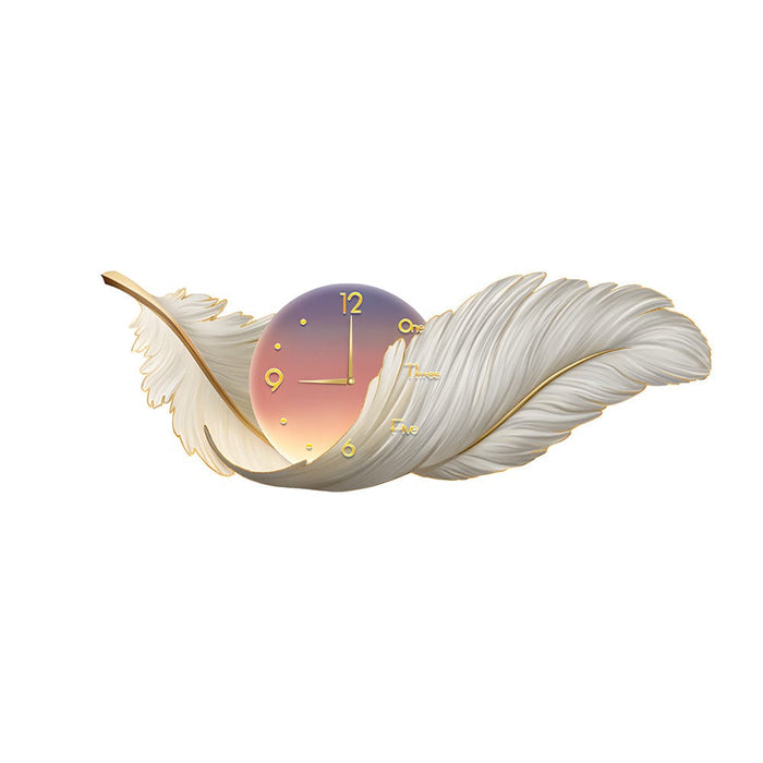 Feathers Decorative Painting with Clock USB Modern LED Wall Lamp Remote Control