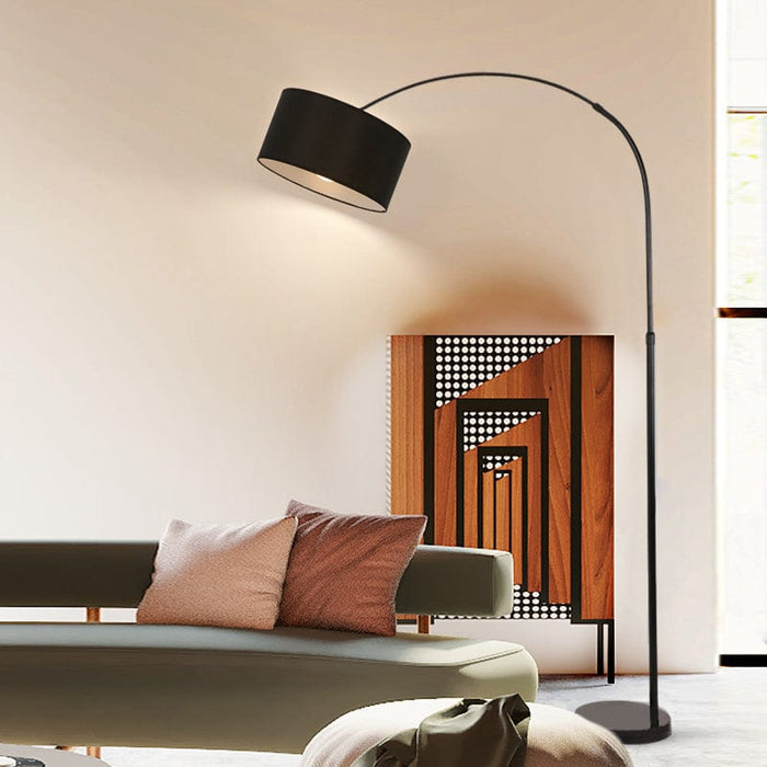 Marble Base Height Adjustable Arc Floor Lamp WIth Drum Fabric Shade