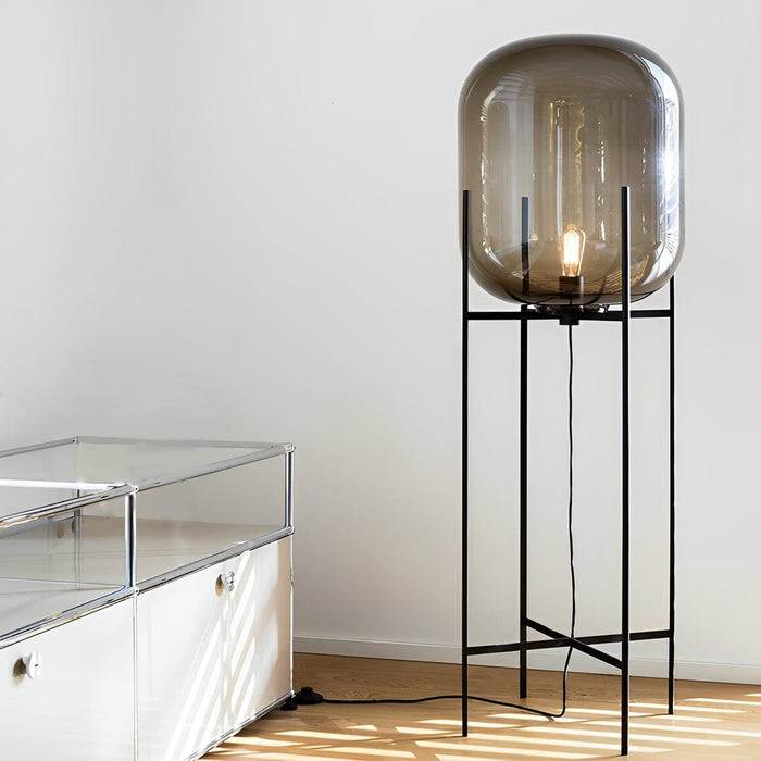 Industrial Iron Column Oda Floor Lamp With Hand-blown Clear Glass Shade LED Standing Lamp