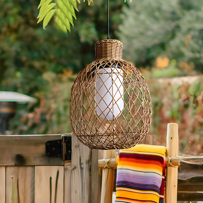 Waterproof Lantern Rattan Shade 10W LED Modern Outdoor Chandelier