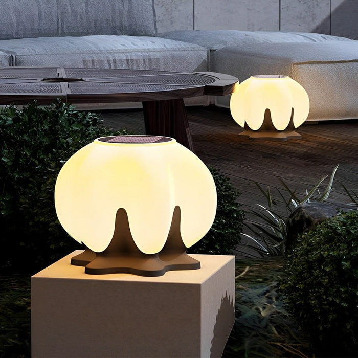 Solar Globe Outdoor Post Light - Modern Lotus Design, Waterproof LED Pillar Lamp for Garden, Patio, Fence