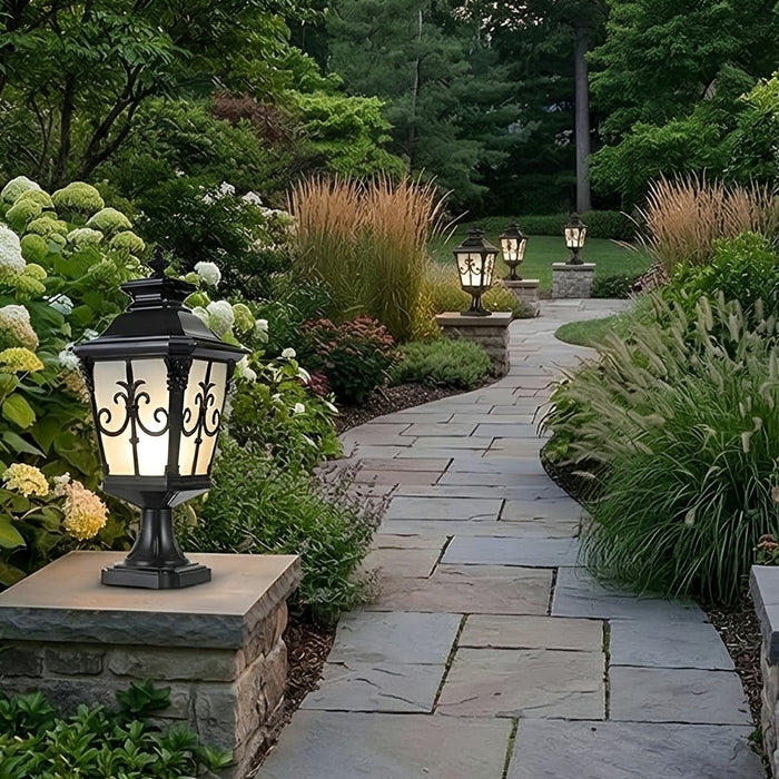 Retro Pattern Solar Fence Post Light - Outdoor LED Deck and Patio Accent Lighting