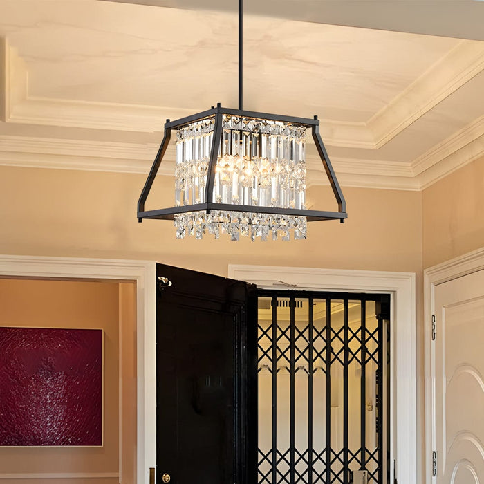 Trapezoidal Black Metallic Crystal Dining Room Chandeliers. 2 Sizes