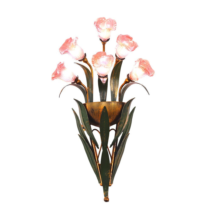 Bouquet Flowers Leaves 3 Step Dimming Pastoral American Style Wall Lamp