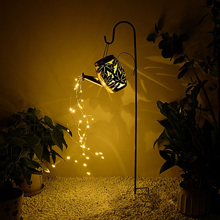 Metal Kettle Shower Watering Can LED String Waterproof Hanging Solar Lanterns