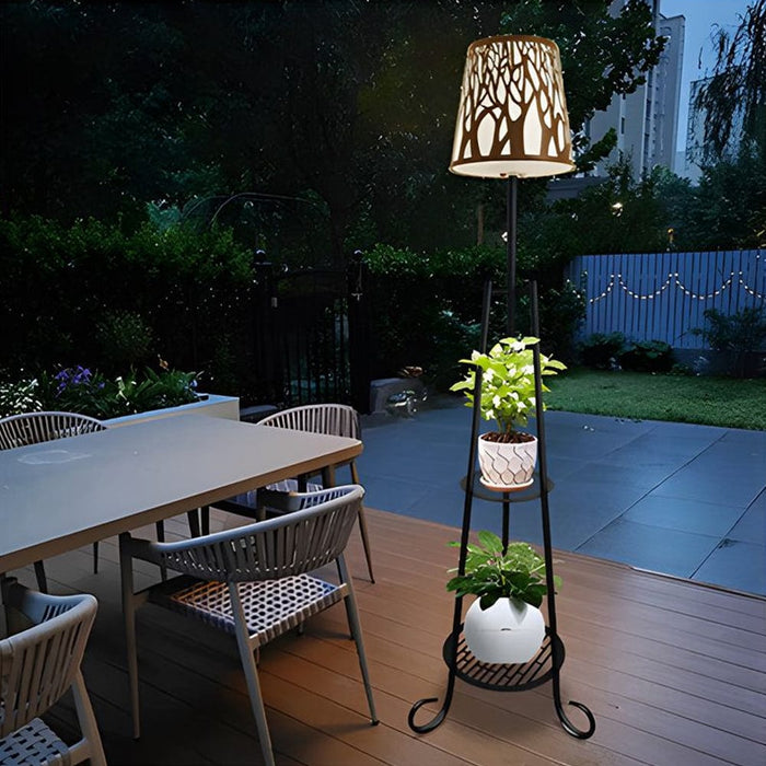 Modern Metal Solar Floor Lamp Outdoor with 2 Plant Stands