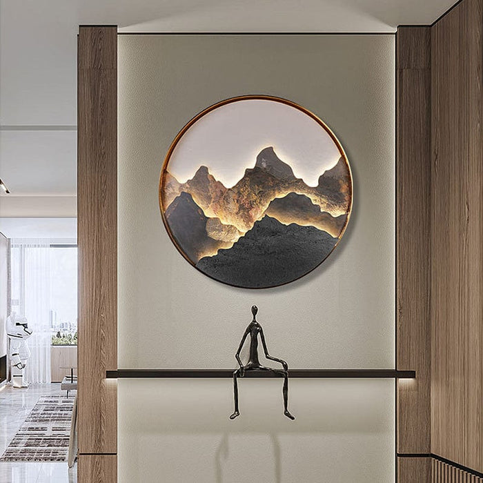 Round Natural Rock Slab Mountain Scenery Painting Modern Wall Lights Fixture