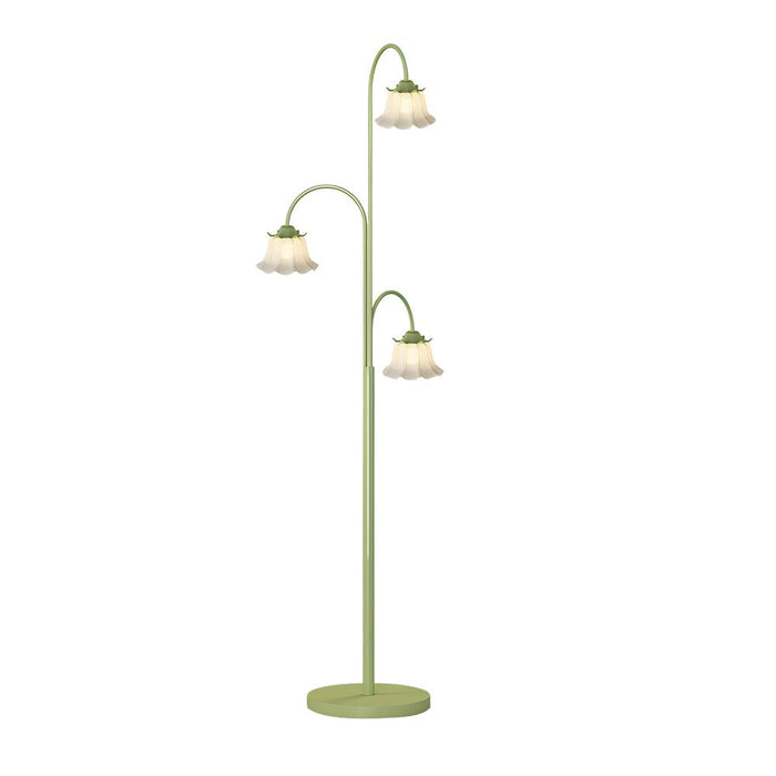 3 Flowers Pastoral Three Step Dimming Green Modern Floor Lamp Standing Lamp