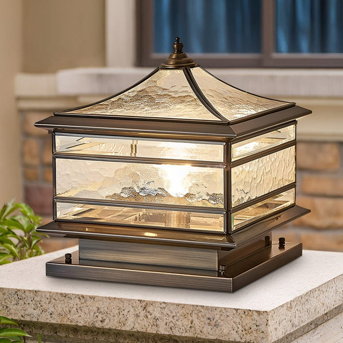 Waterproof Glass Copper Vintage Outdoor Pillar Light