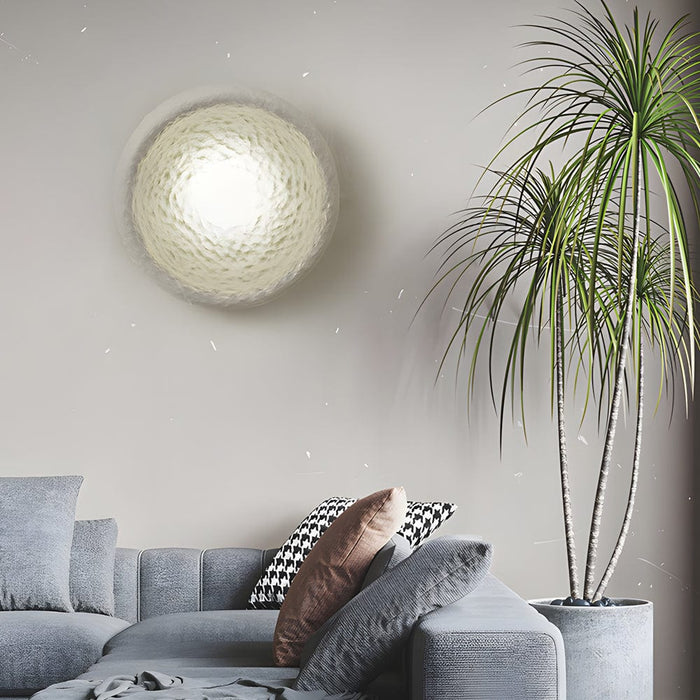Japanese White Round 1-Light Wall Sconce. 3 Sizes