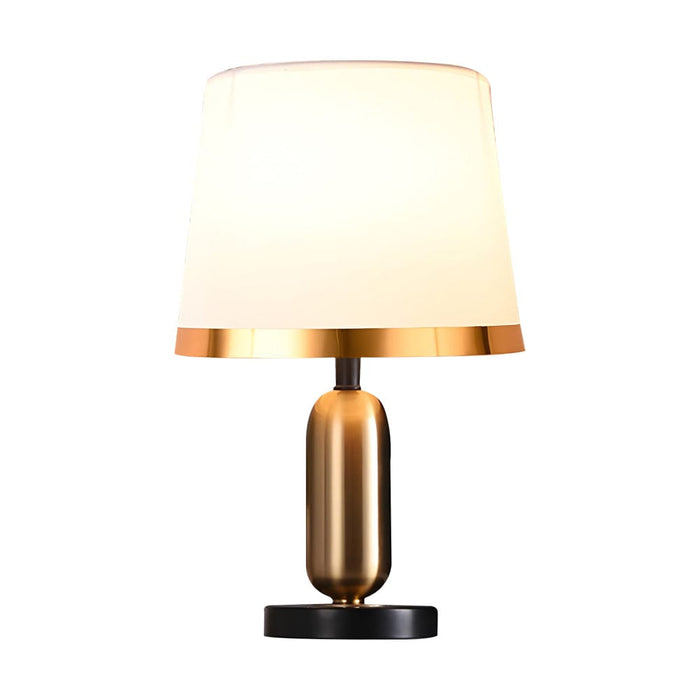 Vintage Button Switch Table Lamp with White/Black Fabric Shade