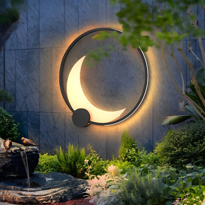 Round Moon Waterproof Black LED Wall Sconce Lighting Outdoor Wall Lamp