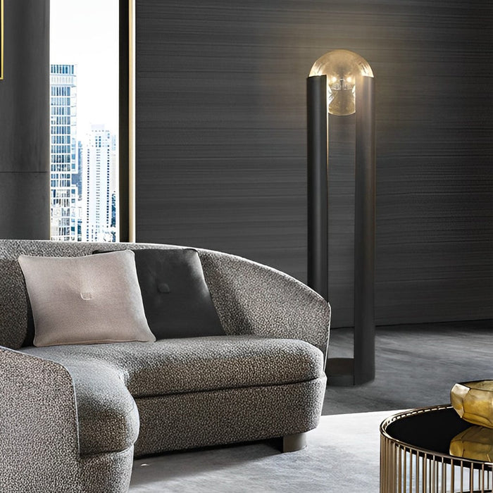 Dia 9.8'' Column Novelty Softwing Table Lamp with Amber Glass Ball shade