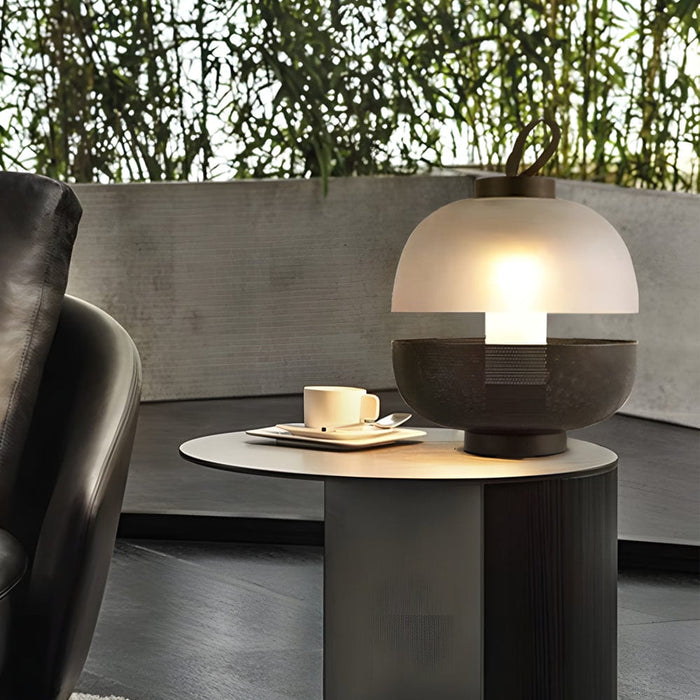 Iron Half Cover Frosted Glass Black Mesh Table Lamp Semicircular LED Bedroom Desk Light