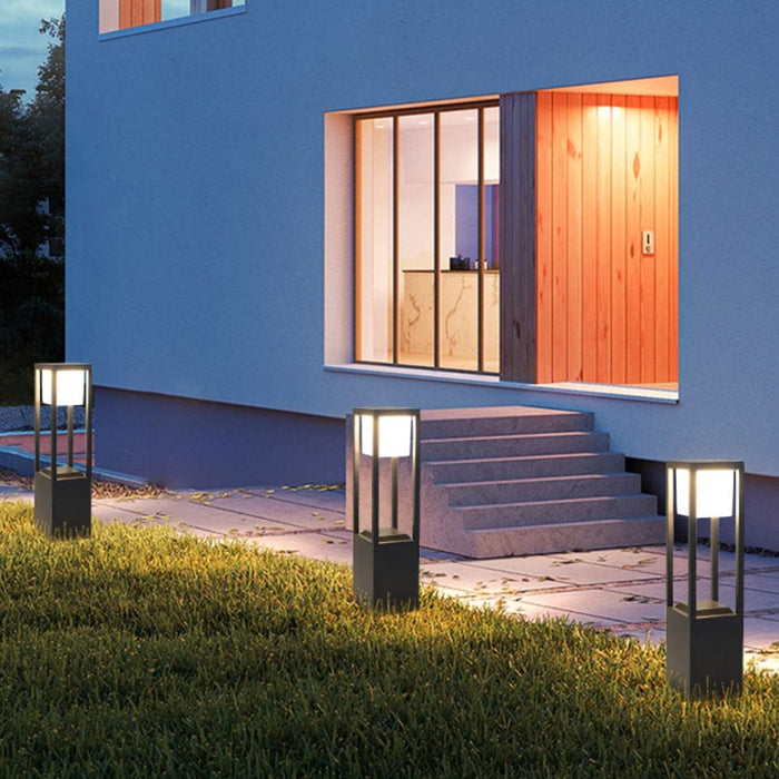 Square Aluminum Waterproof LED Black Modern Solar Pathway Lights Lawn Lamp