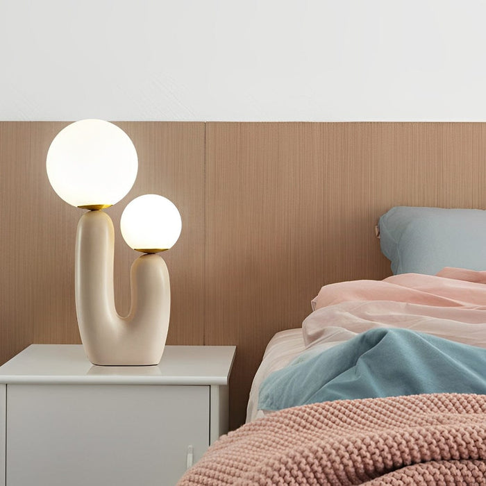 2-Light Pink Resin Smooth Oo Table Lamp Cactus LED Bedside Light