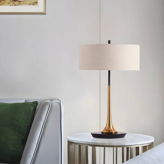 21.7'' H. Modern Horn-Shaped stand Table Lamp with Horizon Linen Fabric Drum Shade