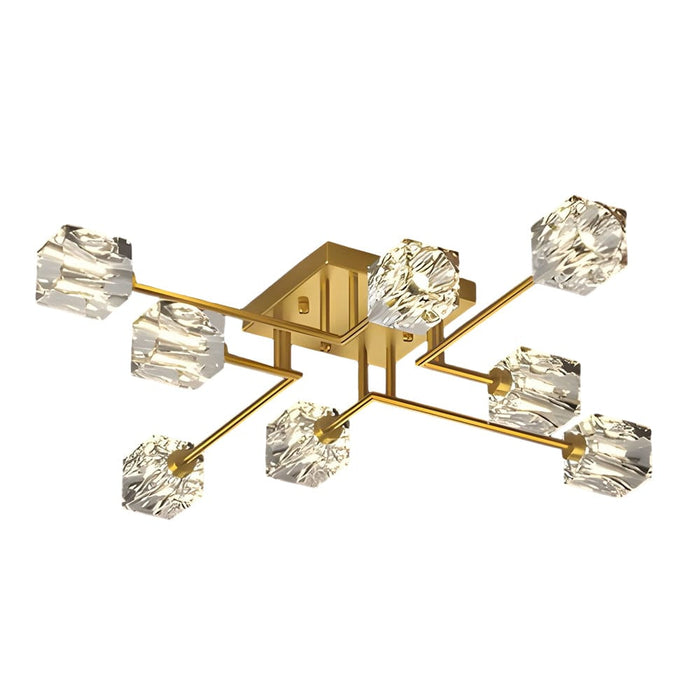 Modern Copper Crystal Cube Semi-Flush Mount Light Fixture. 4/6/8-Light