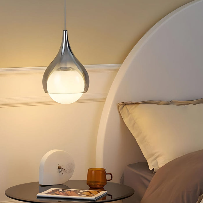Modern 1-Light Teardrop Droplet Glass Pendant Light. Adjustable Height