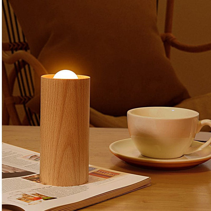 Wood Candlelight USB Rechargeable LED Airflow Control Modern Table Lamp