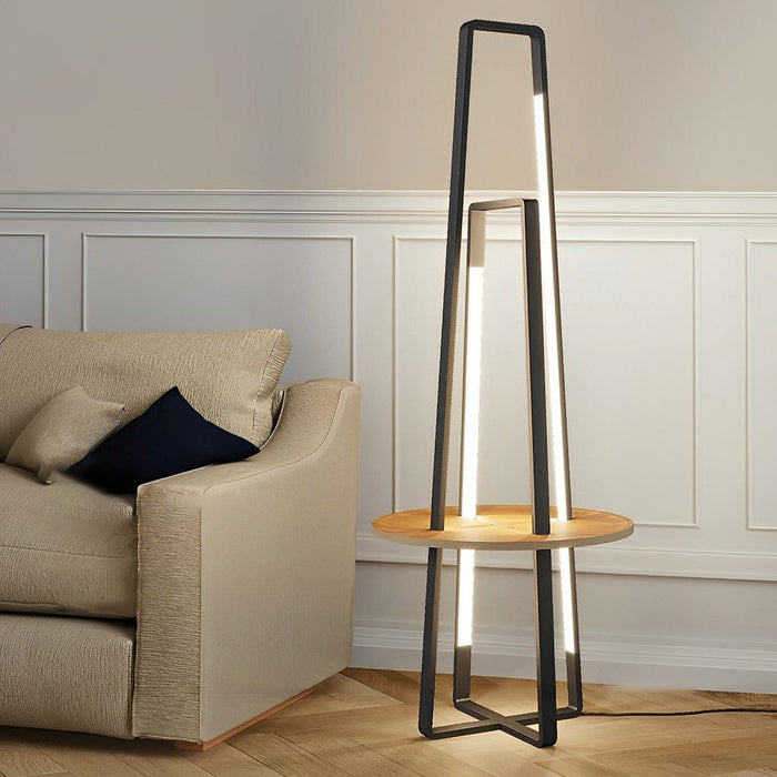 Iron 63''  Shelf Floor Lamp with Wooden Storage Shelves Living Room Standing Light
