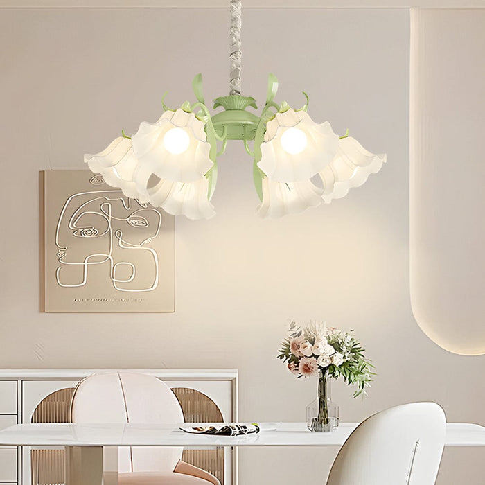 6 Heads Flowers Leaves Three Step Dimming French Style Chandelier Lamp